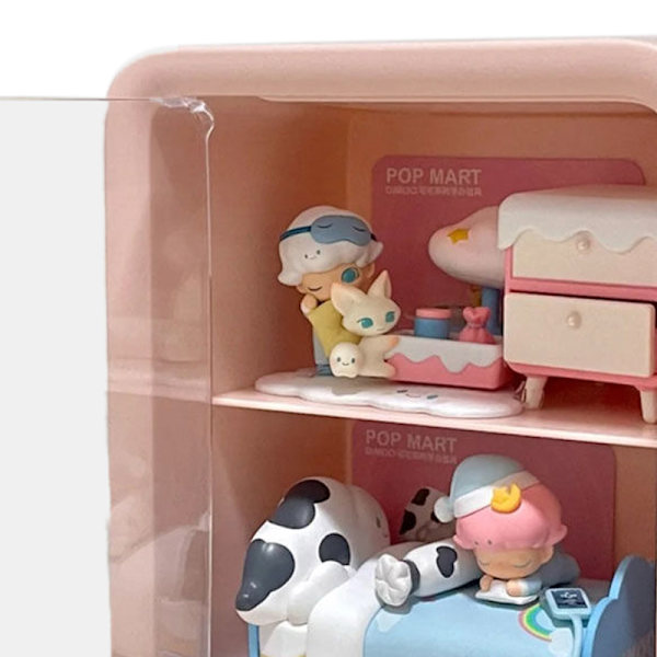 Dockhusrum Dockskåp Skåp Display Box Case 2 Layer Transparent Dörr Rosa
