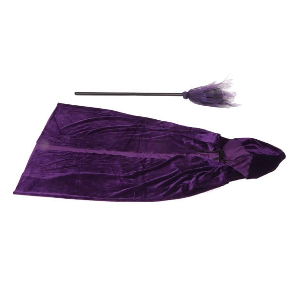 Violetti Wizard -hupullinen viitta Pehmeä Mukava hupullinen samettiviitta Wizard Broom Halloween-asut Cosplay-peliin