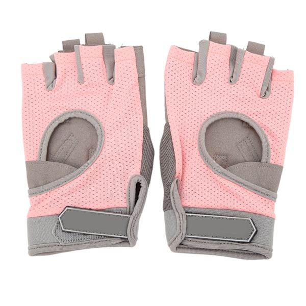 1 par andningsbara träningshandskar för kvinnor, viktlyftning, sportridning, halvfingerskor, halkfria, slitstarka, skyddsutrustning, rosa, L (för 20–22 cm handflata)