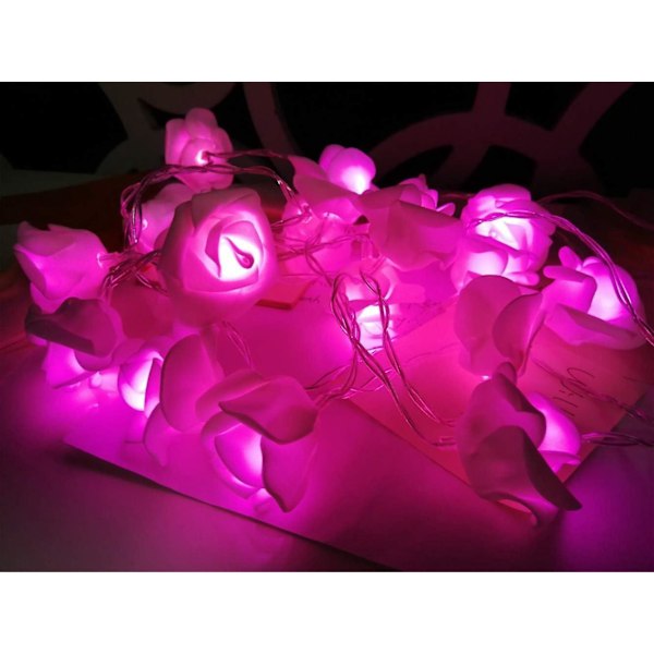 Rose Flower String Lights - Batteridrevne Fairy Lights for Bryllup, Hjem, Fest, Bursdag, Festivaldekorasjoner - 20 LED (Rosa)