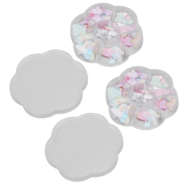 2 lådor nagelsnäcksskivor Olika former Färger Manikyr Glitter Art Dekorationer för nagelsalong