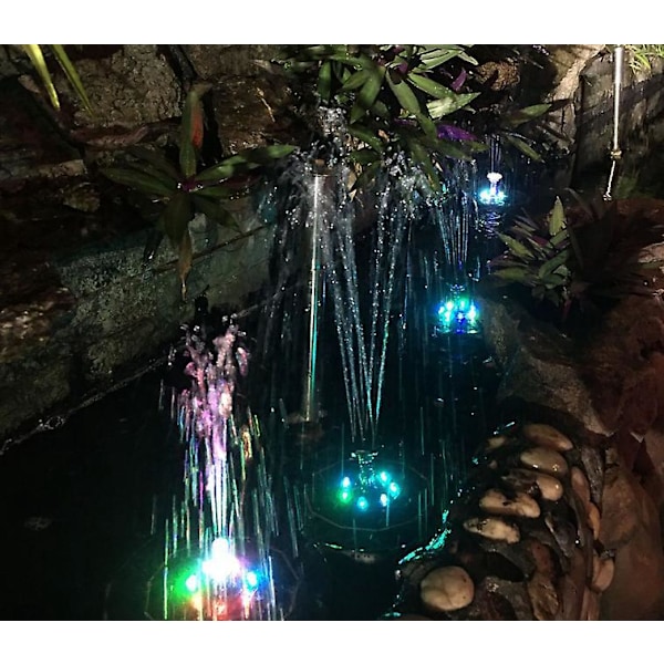 3,5W Solcellsdriven Fontän med 7 Färgglada LED-lampor, Utomhus Flytande Solcellsfontän Pump Solcellsfontän Damm med 6 Munstycken för Fågelbad, Damm, Pool, Trädgårdsfontän