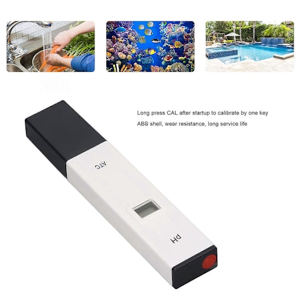 PH Test Pen, Vand PH Måler Sensitiv 0-14pH ABS Hus Høj Nøjagtighed Probe Stabil Ydeevne Lommeformat med Plastikboks til Swimmingpool til Akva