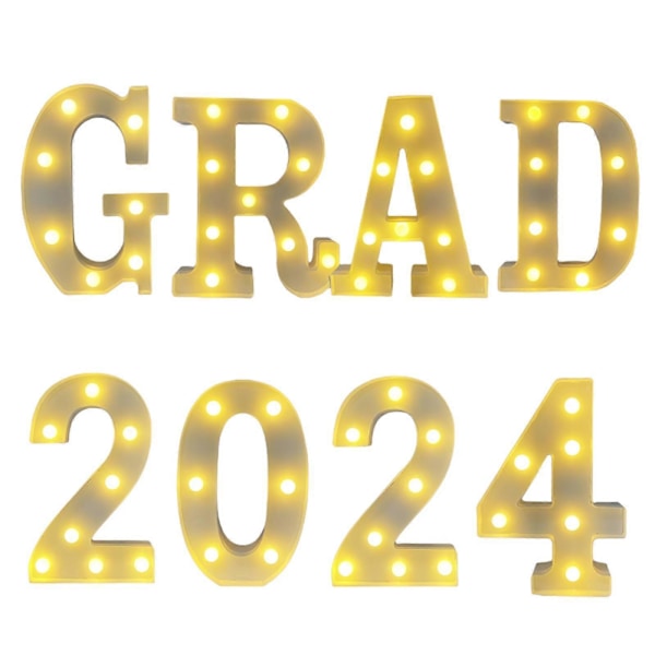 Dimissionspynt Klasse 2024, 8 LED Marquee Lysende Bogstaver Grad 2024, Fantastisk til Klasse 2024 Børnehave, Førskole, Gymnasium & Universitet Dimittender