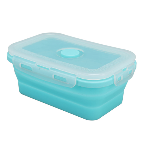 Hopfällbar silikonmatbehållare, temperaturbeständig, mikrovågsugnssäker lunchlåda, miljövänlig Bento-låda, 1200 ml, blå