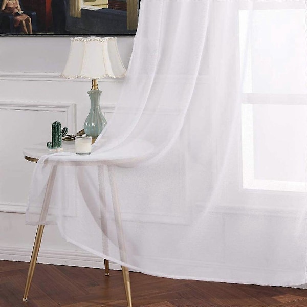 2 kpl Läpikuultavat Voile-verhot purjerenkailla, läpinäkyvä ulkonäkö, Voile-polyesteristä valmistetut verhot, Purjerenkaallinen verho, Läpinäkyvä, 132x213 cm (LxK), Valkoinen