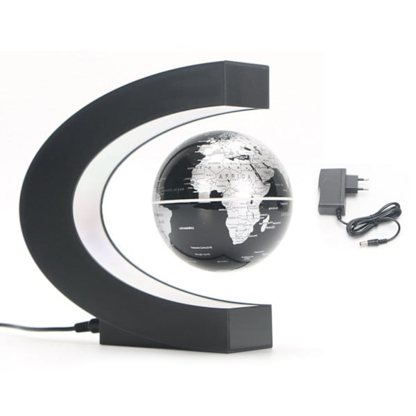 Magnetisk svävande glob C-formad 3 tum svart frostad LED magnetisk svävande glob kontorsdekoration present EU-kontakt