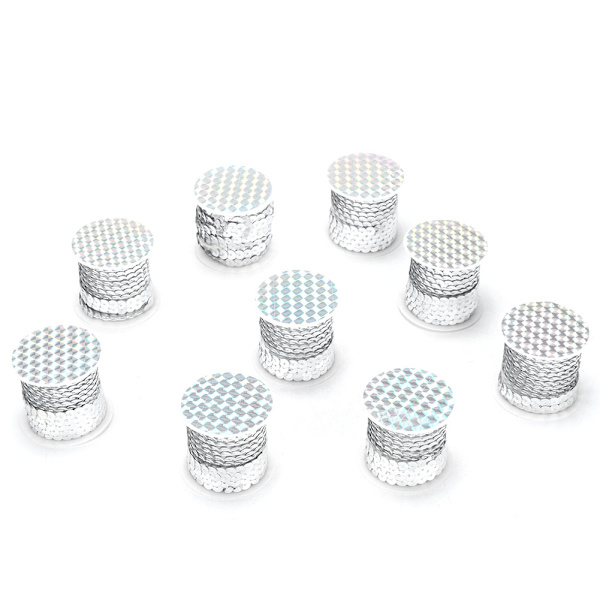 9 rullar paljettsnöre 6 mm konst hantverk PVC tyg extra dekorativt tillbehör 5 meter (silver)