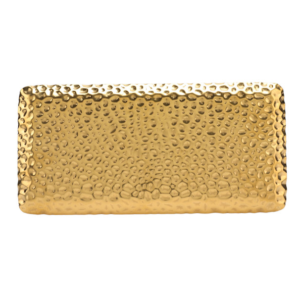 Hamrad bricka utsökt luktfri rostfritt stål serveringsbricka för vardagsrum sovrum kök badrum 19,5x9,5cm guld