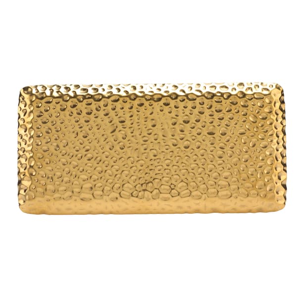 Hamrad bricka utsökt luktfri serveringsbricka i rostfritt stål för vardagsrum sovrum kök badrum 19,5x9,5cm guld