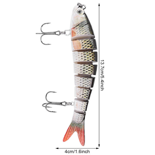 13,7 cm muovinen kalastussyötti, 8-osainen uppoava vaappukoukku, bassotarvike (JM034-1)