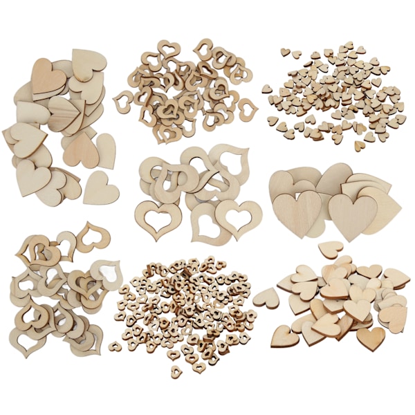 400 st trä hjärtformade dekorationer ornament träflis för bröllopsdekoration DIY-hantverk