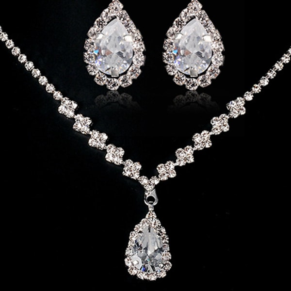 Halsband och örhängen set för kvinnor vackra strass smyckesset halsband set för fester årsdagar