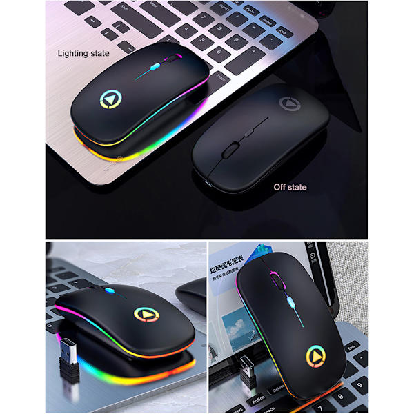 Ladattava hiiri langaton hiljainen LED-taustavalaistu hiiret USB optinen ergonominen pelihiiri PC-tietokonehiiri