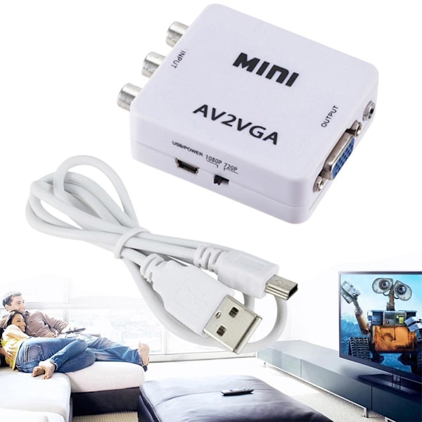 Mini High Definition AV til VGA Videokonverterboks AV til VGA Videoadapter Lydkonverter