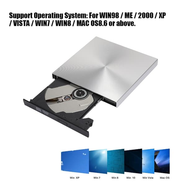 USB3.0-enhet stationär bärbar extern optisk enhet DVD-brännare för WIN98 / ME / 2000 / XPSilver Grey