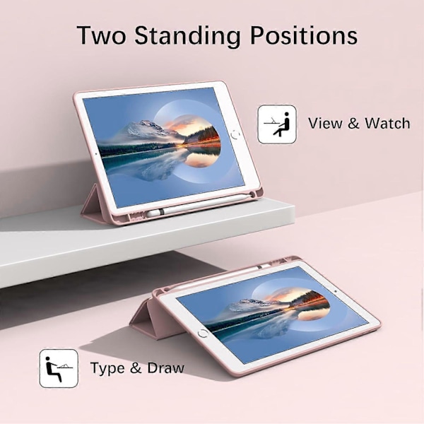 Pink, Beskyttende etui til iPad10.2/iPad10.5/iPad9/iPadAri3, Tyndt og blødt tre-foldet stativ Smart Case, Automatisk Sleep/Wake Up etui med penholder