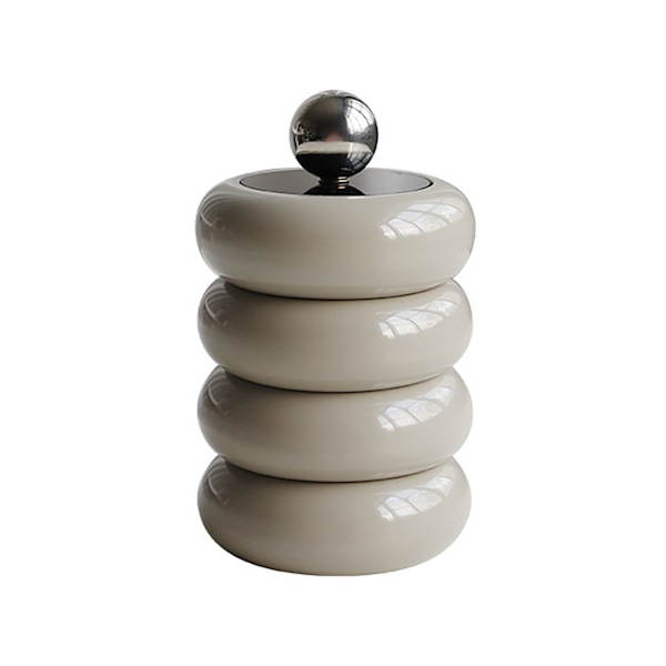 Nordisk stil Qtip-holder dispenser skrivebord støvtæt vatpind opbevaringsbeholder donut form makeup opbevaringsboks med låg khaki 4 lag