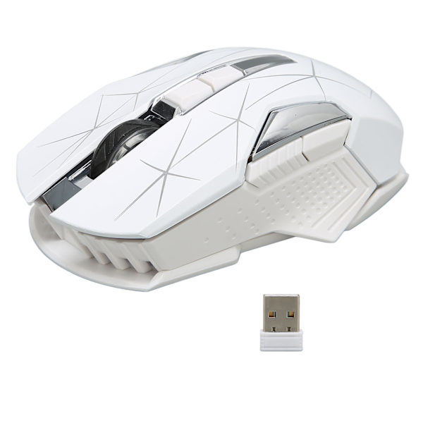 Trådløs mus 2.4G Trådløs Ergonomisk Design 3 DPI skridsikker rulle USB Genopladelig gamingmus til pc Bærbar computer Hvid