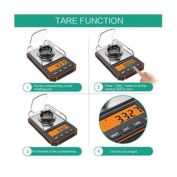 Fin Vekt 0.001G, Digital Milligram Vekt 50G / 0.001G, Digital Lommevekt med LCD-skjerm, Lab