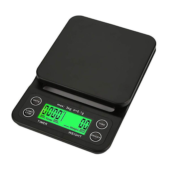 Liten kaffeskala med timer for perfekt espresso og håndbrygget kaffe (svart)