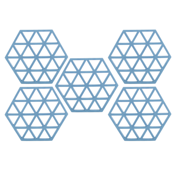 5 stk Silikon Hexagon Plassmatte Varmeisolasjon Tallerken Kopp Skål Matte for Spisebord Blå