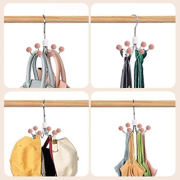 Kreativ 360° Roterande Hängare Krok Bälten & Slipsar Ställ - Utrymmesbesparande Garderobsorganisatör för Väskor, Scarves, BH:ar, Handdukar, Kläder & Accessoarer Rosa