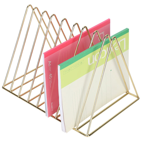 Järntidningshållare Triangulär bok Brevlagring Metall Desktop File Sorter Organizer Guld