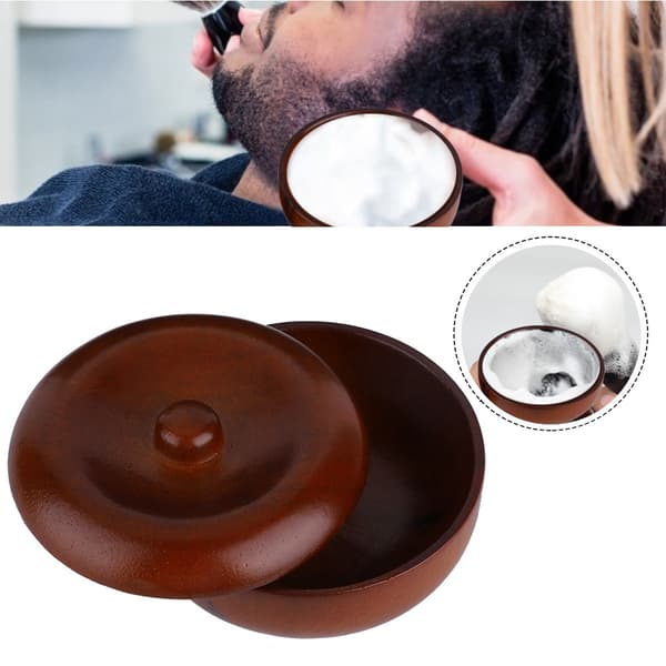 Barberskål af gummitræ til mænd med låg