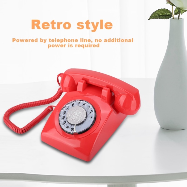 Retro drejeopkaldstelefon Vintage fastnettelefon Bordtelefon (rød)
