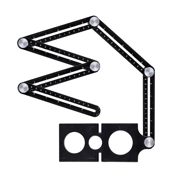 6-delt lineal af aluminiumlegering, bærbar, letvægts, sort, sammenklappelig, multivinklet målelineal