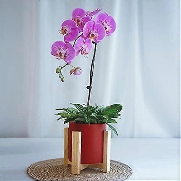 Set med 2 keramiska blomkrukor med träställ - Modern - För inom- och utomhusbruk - Röd (Rund + Fyrkantig)
