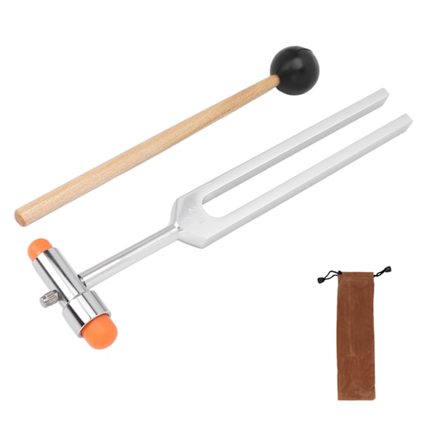 256 Hz Stämgaffel i Aluminiumlegering för Stressreducering, Resonant Stämgaffel med Hammare och Förvaringsväska, Silver
