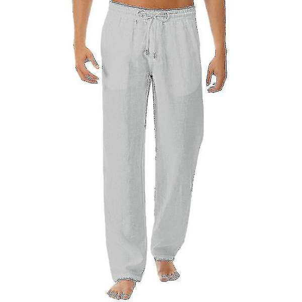 Bomullslin Menn Elastisk Midje Casual Strand Yoga Bukser L Grå