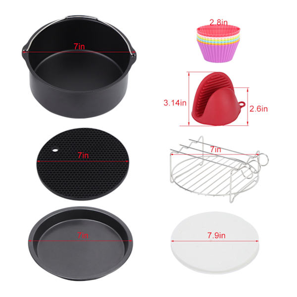 Airfryer-tillbehör, Universal XL-kit för Tower Duronic och Phillips (3,3QT), set med 7-8 tum