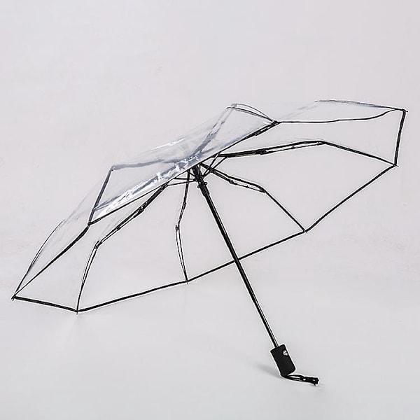 Automatisk Transparent Foldbar Paraply med Tykkere Poe Fiberramme