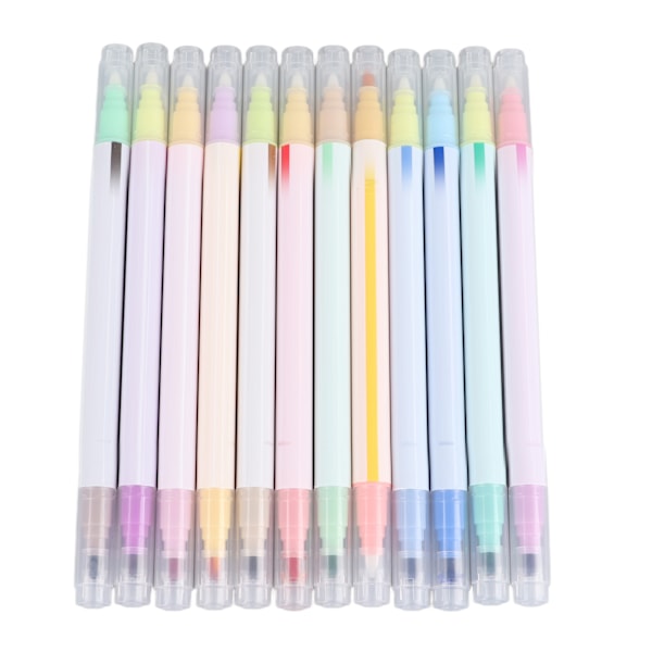 Dobbeltsidig highlighter i levende farger, lett dobbeltspisset highlighter, fluorescerende markeringspenn for studenter