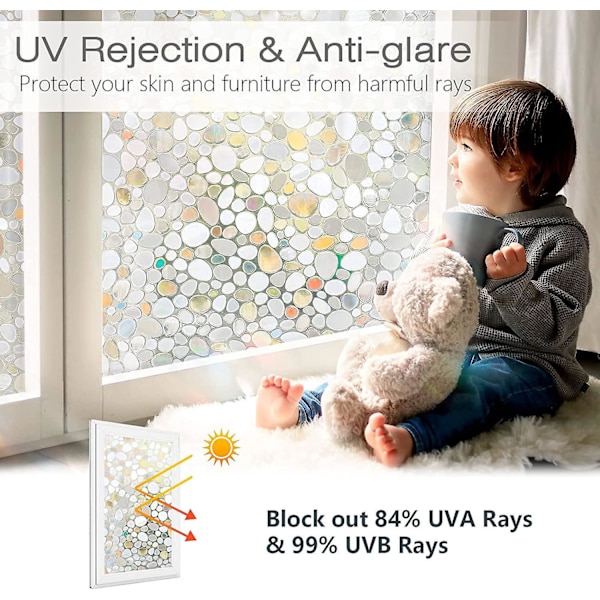 Kivimäinen kuvio 3D koristeellinen ikkunakalvo - Yksityisyyskalvo, UV-suoja, staattinen itseliimautuva vinyyli ikkunoille ja oville - 44,5 cm x 200 cm