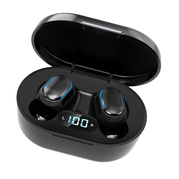 BT-nappikuulokkeet, monitoiminen, tyylikäs, mini HiFi-stereosoundi, langattomat urheilukuulokkeet virran LED-näytöllä, musta