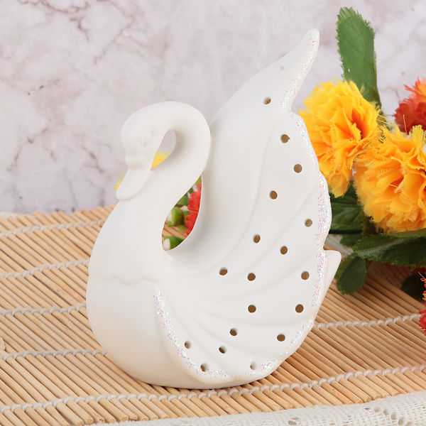 Nydelig delikat LED Swan Light Keramisk dekorasjonslampe for soveroms bokhylle med batteri(B)