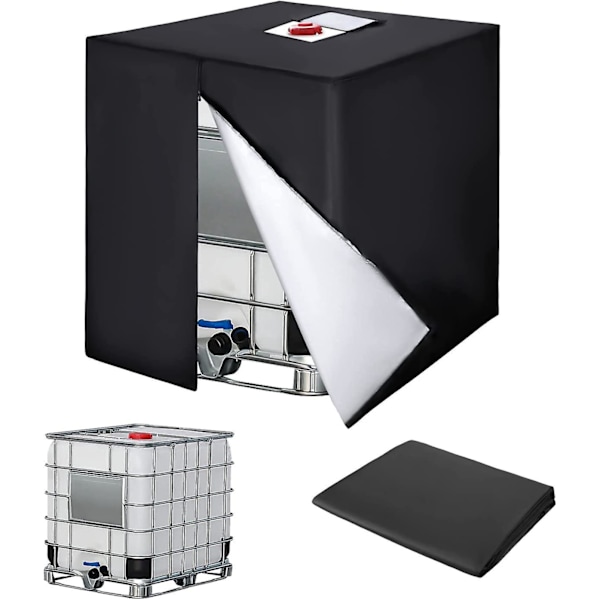 Skydd för 1000L IBC-tank, 420D Vattentanklock, Anti-UV Tankskydd, IBC-tankskydd med dragkedja, 120 x 100 x 116 cm (Svart)