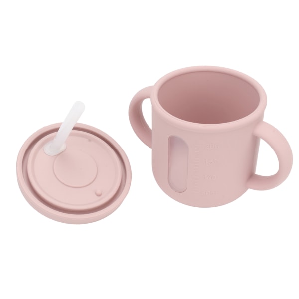 Silikon Tutetkopp Dobbel Håndtak Lett Lærekopp for Småbarn med Tettsittende Lekkasjesikker Lokk for Hjem Reiser Rosa