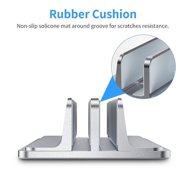 Dobbelt Vertikal Laptop Stand, Aluminium Legering Holder Sølv