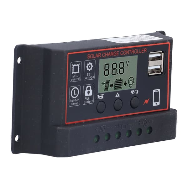 Solar Charge Controller Justerbar Fotovoltaisk Smart Strømgenereringsregulator 12V 24V 10ARød