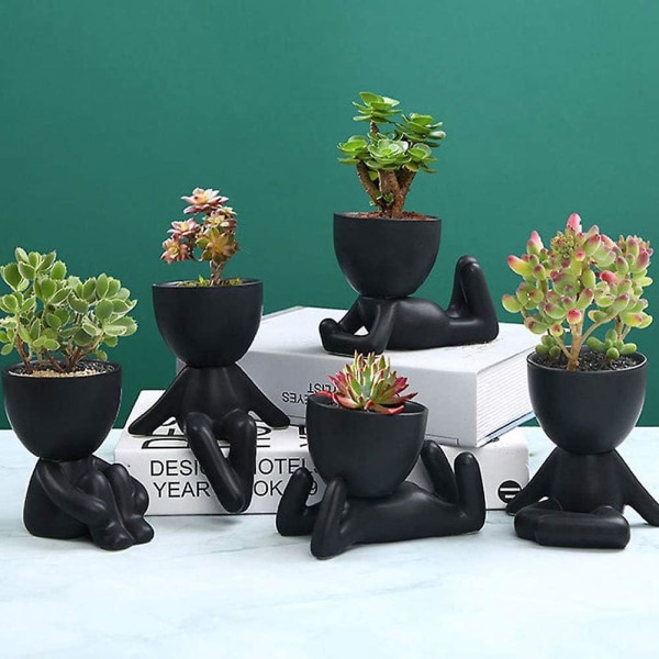 Sæt med 5 små keramiske mini blomsterpotter til kontorindretning eller kødfulde plantearrangement