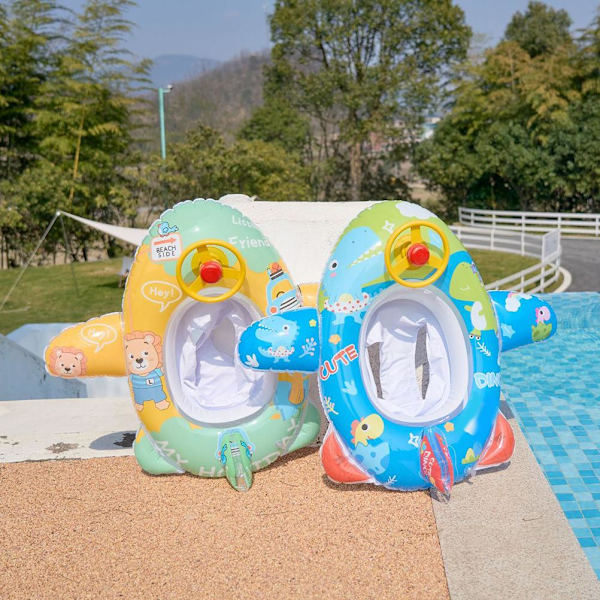 Baby Pool Float med sikkerhedssæde Rat Cartoon Flyvemaskine Formet oppustelig svømmering til børn Pool Svømning Træningshjælpemiddel Lille Dinosaur