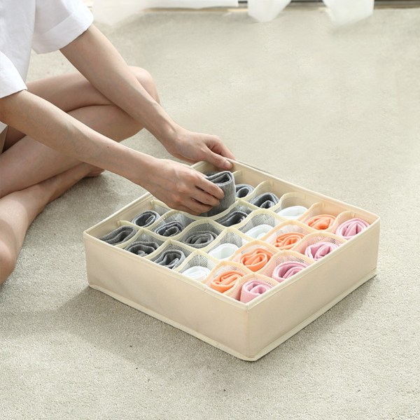 Undertøj Divider Skab Organizer BH Slips Sokker Container Opbevaringsbokse Beige