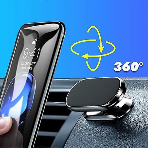 Magnetisk biltelefonholder (sort), universal magnetisk holder med 360 graders rotation, magnetisk telefonholder kompatibel med alle Samsung iPhone smartphones,