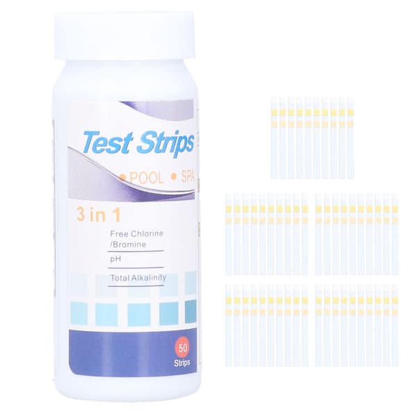 50 stycken 3-i-1 teststickor för spa- och poolvatten, fritt klor/brom, pH, alkalinitet testpapper