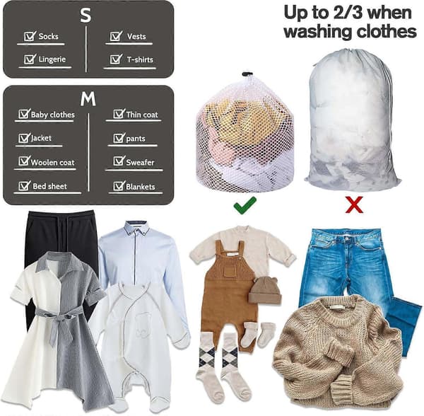 2 Stykker Vaskepose med Snøring, Mesh Vaskepose for Vaskemaskin, Mesh Vaskepose (20x24/24x32 tommer)